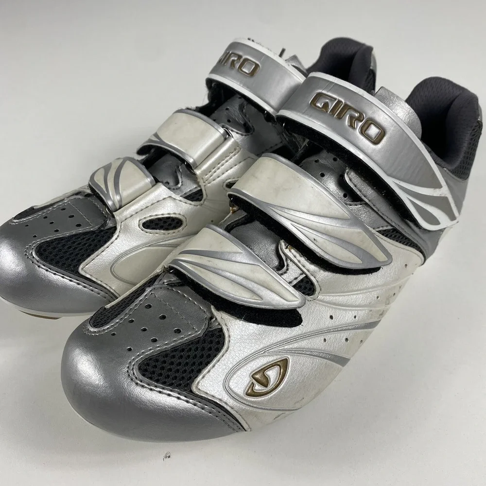 GIRO Sante Womens Road Triathlon Cycling Shoes White Silver Size 8.25 EU 40